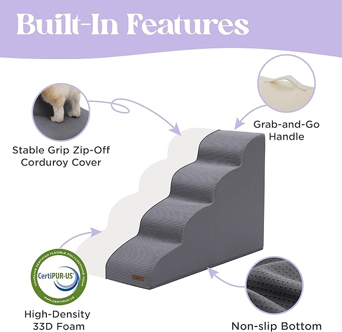 Lesure Dog Stairs for High Bed Pet Steps Ramp for Small Dogs with CertiPUR-US Certified Foam with Non-Slip Bottom, Grey, 5 Steps