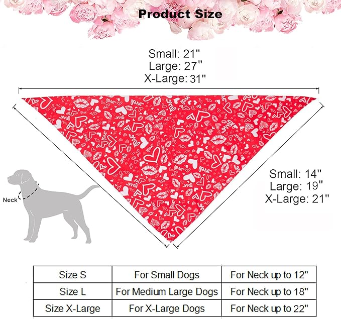 ADOGGYGO Valentine Dog Bandana, Multiple Sizes Offered, Reversible Triangle Dog Scarf Pet Bandana for Medium Large Dogs (Large)