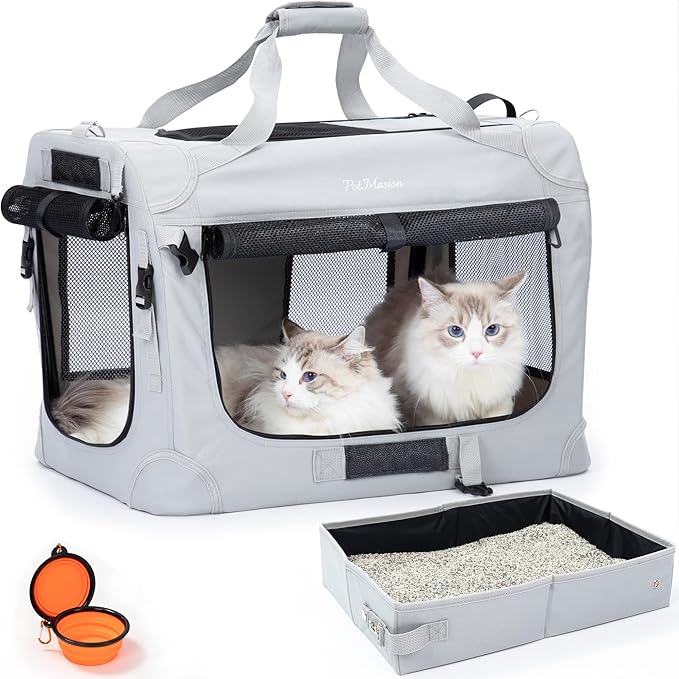 Extra Large Cat Carrier for 2 Cats, Soft Pet Car Travel XL Bag for Large Big Cat 20lbs+, for Two Cats Long Trips Ride 24"x16.5"x16.5" with Litter Box
