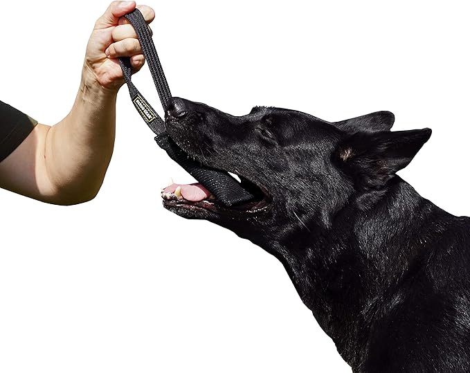 Dingo Gear French Linen tug Toy for Dog, Dog Bumper for Training, Agility, tug of war, Dog bite Pillow for Strong Dog, 1handle 6" Black S00072