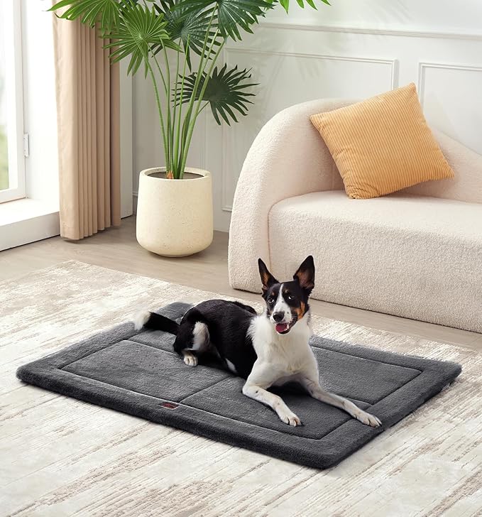 Made4Pets Dog Crate Pad Bed for Large Dogs, Washable & Reversible, Anti-Slip Kennel Mat for Cozy Sleeping, Soft Fluffy Dog Bed for Indoor & Outdoor Use, 36"x27", Dark Gray