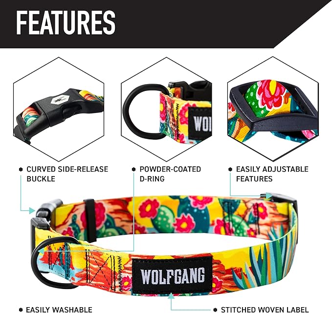 Wolfgang Heavy Duty Martingale Dog Collar with Quick Release Nylon Buckle for Walking & Training, PackLeader Print, Large