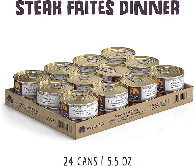 Weruva Classic Dog Food, Steak Frites with Beef, Pumpkin & Sweet Potato in Gravy, 5.5oz Can (Pack of 24)