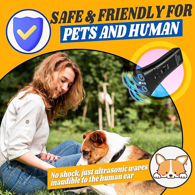 Anti Barking Device, Dog Barking Control Devices with 3 Modes & LED Light, Dual Sensor Ultrasonic Dog Bark Deterrent up to 33Ft, Dog Training Tools, Safe for Human & Dogs Portable Indoor & Outdoor