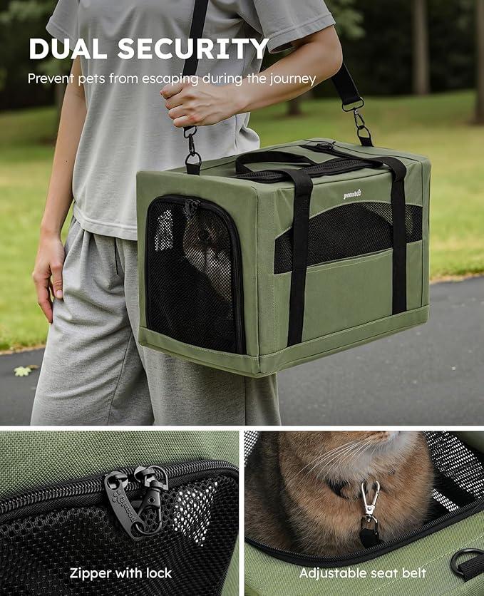 pecute Cat Carrier Stable, Pet Carrier Breathable and Portable, Cat Carriers Bag with Scientific Hidden Partition, Carriers for Cat Under 5kg, Dog Carrier Suitable for Travel and Outing, Green