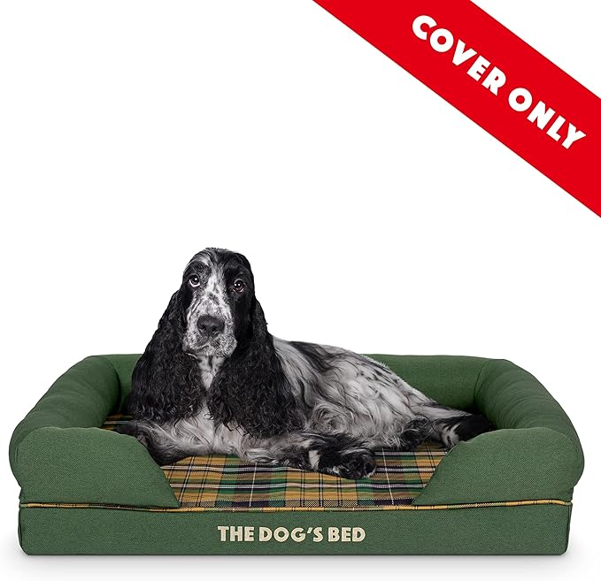 Replacement Outer Cover for The Dog's Bed Orthopedic with Sides, Washable Fabric, Medium (Green Tartan)