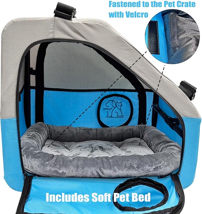 Small Portable Pet Crate for Car Travel, 19"x19"x17" Foldable Dog & Cat Carrier with Secures Seatbelt & Headrest Strap, Oxford Soft-Sided Pet Kennel with Removable Bed for Small Pets