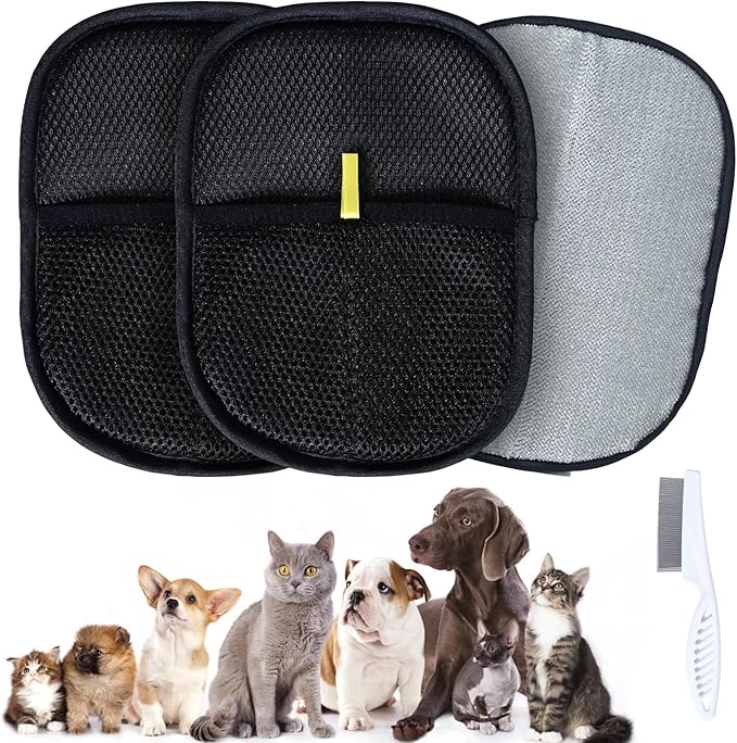 Pet Hair Removal Gloves, Electrostatic Pet Hair Grooming Gloves for Dog & Cat, Reusable for Carpet, Clothing,Furniture,Clothing, Couch,Bed,Curtain-3 PCS