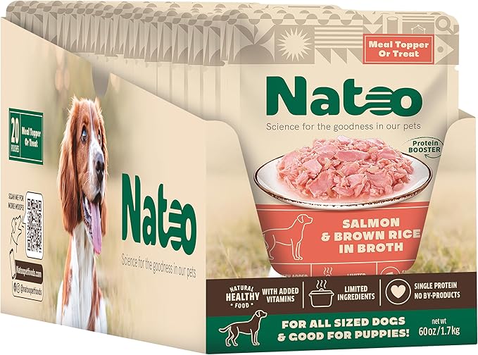 NATOO Dog Food Topper for Picky Eaters & Dog Treat (Salmon with Brown Rice), Dog Toppers for Dry Food, Wet Meal Toppers for Dogs & Puppies, Limited Ingredient Dog Food, 3 oz (Case of 20)