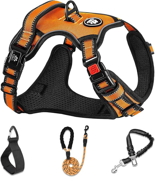 NESTROAD No Pull Dog Harness,Adjustable Oxford Dog Vest Harness with Leash,Reflective No-Choke Pet Harness with Easy Control Soft Handle for Large Dogs(X-Large,Orange)