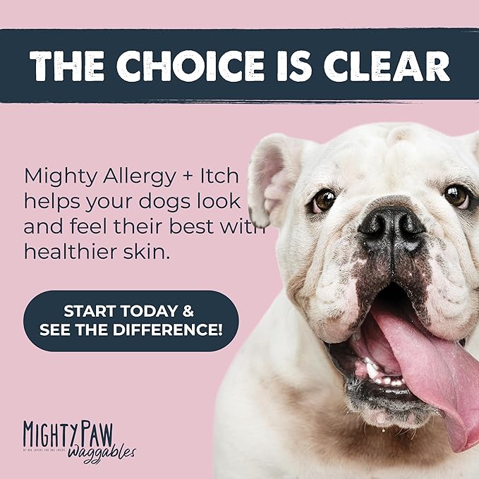 Mighty Paw Waggables Allergy Immune + Itch (Made in The USA) -Dog Chews Anti-Itch for Dogs. Allergy Support Vitamins for Skin and Coat Allergies. Omega 3 & Quercetin for Pets 120 Ct