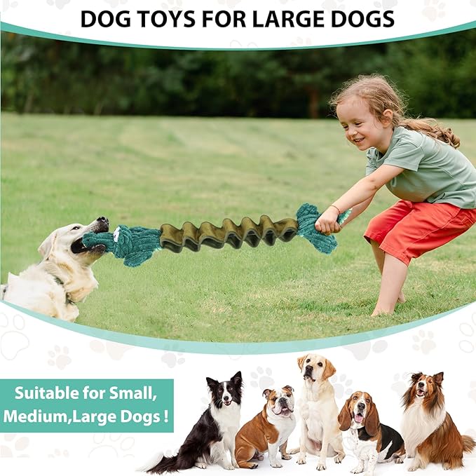 Squeaky Dog Toys for Large Dogs, Cute Puppy Toys, Plush Stuffed Pet Dog Toys with Crinkle Paper, Interactive Tug of War Dog Toys to Keep Them Busy for Small Medium Big Dogs, Green
