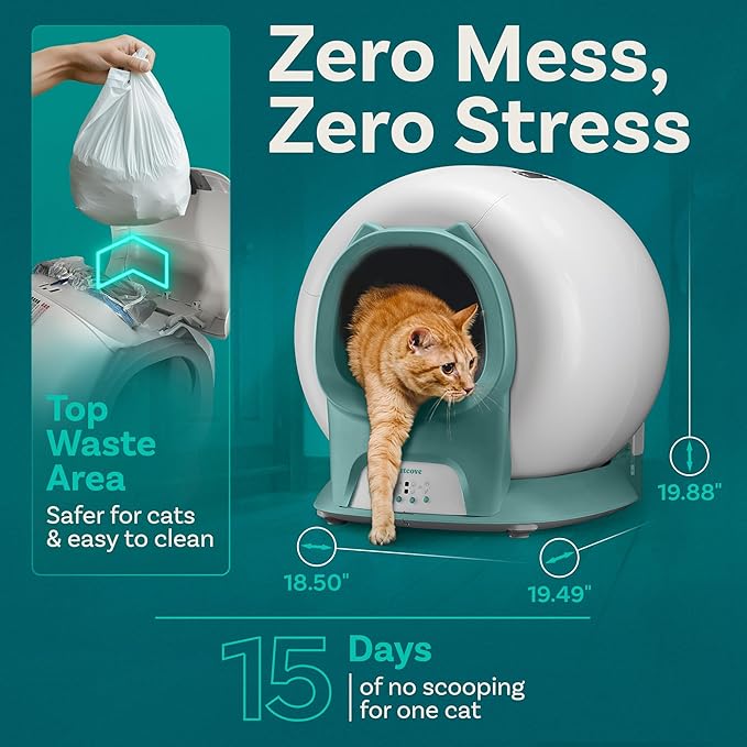 Self Cleaning Litter Box with Auto Safety Sensors for Multiple Cats - Automatic Cat Litter Box Self-Cleaning - Covered Odor Removal with APP Control - Compatible On All WiFi - Electric Robot