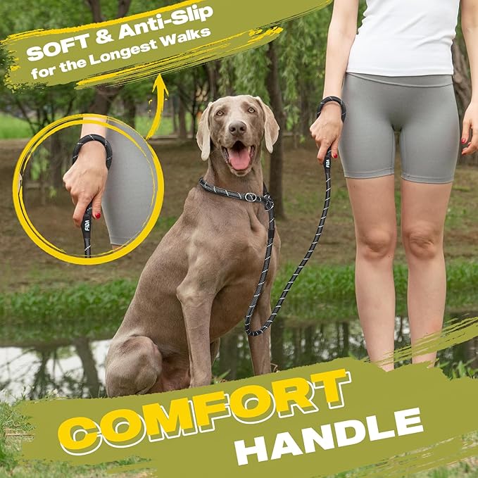 Fida Slip Leads for Dogs, 4 FT x 1/2" Heavy Duty Comfortable Strong Rope Leash for Large, Medium Dogs, No Pull Pet Training Leash with Highly Reflective, Black