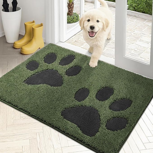 PURRUGS Dirt Trapping Door Mat 20" x 31.5", Non-Skid/Slip Machine Washable Microfiber Entryway Rug, Dog Doormat, Super Absorbent Welcome Mat for Muddy Wet Shoes and Paws, Green