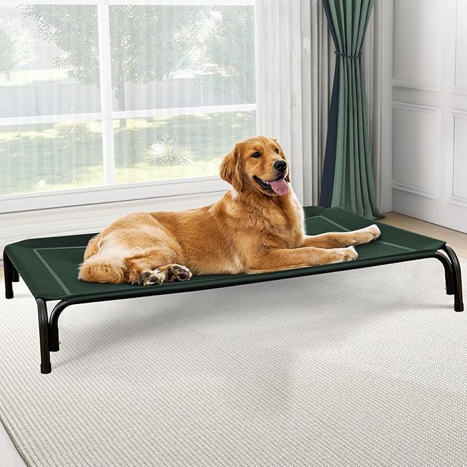Elevated Dog Bed, Raised Outdoor Pet Bed for Large Sized Dog, Portable Cooling Pet Cot with Breathable & Washable Mesh, Indoor & Outdoor Pet Hammock with Skid-Resistant Feet.