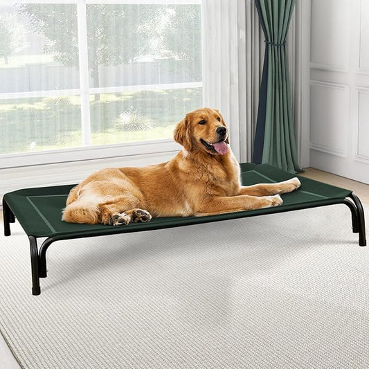 Elevated Dog Bed, Raised Outdoor Pet Bed for Large Sized Dog, Portable Cooling Pet Cot with Breathable & Washable Mesh, Indoor & Outdoor Pet Hammock with Skid-Resistant Feet.