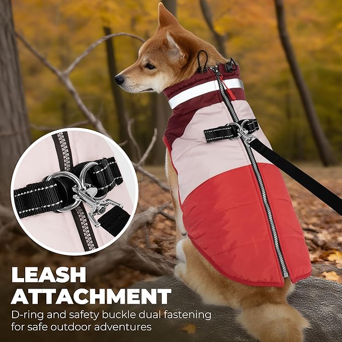 Dog Coats for Large Dogs, Reflective Dog Winter Coat Waterproof Windproof Clothes, Warm Cold Weather Dogs Jacket with Harness Built in Turtleneck Snowsuit, Red XXX-Large