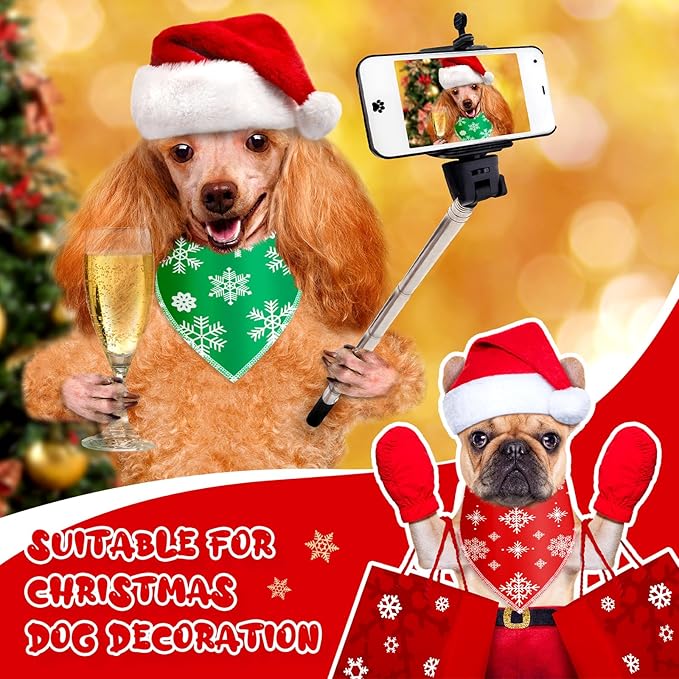 Frienda 30 Pcs Christmas Dog Bandanas Bulk Snowflake Bandanas for Dogs Soft Triangle Kerchief Bibs Scarf Set for Puppy Small Medium Large Pets Christmas Party Decoration