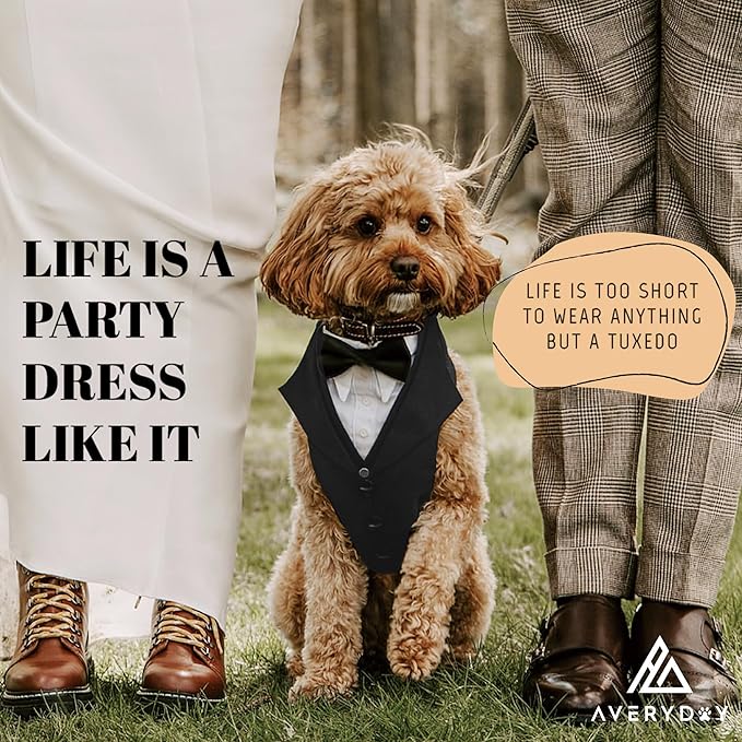 AVERYDAY Dog Tuxedo for Wedding Outfit, Dog Suit and Tie Costumes for Birthday, Halloween, Cosplay, Christmas Party, Pet Formal Wear with Bowtie, Tux for Medium Large Dogs, Bulldog, Labrador, Husky