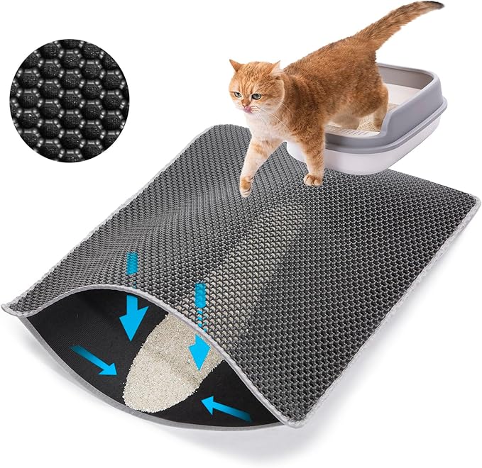 Cat Litter Mat Litter Trapping Mats, 25''x16'' Cat Litter box Mat for Floor, 2 Layer Honeycomb Pet Litterbox Matt Catcher Rug, Waterproof Urine Proof, Non-Slip, Soft, Clean Easily, Small