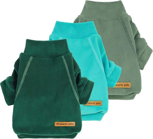 Fitwarm 3 Pack Fleece Dog Sweater, Turtleneck Dog Sweatshirt, Dog Winter Clothes for Small Dogs Boy Girl, Pet Pullover Jumper, Cat Apparel, Dark Green, Teal Green, Olive Green, Small