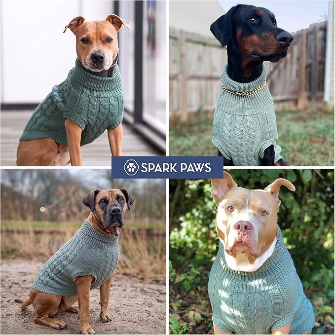 Spark Paws Knit Dog Sweater – Ultra Soft Warm Winter Dog Sweater for Small, Medium & Large Dogs – Stretch Fit Pet Sweater for French Bulldog, Pitbull, Girl & Boy Dogs Jacket, (Pine Green, M)
