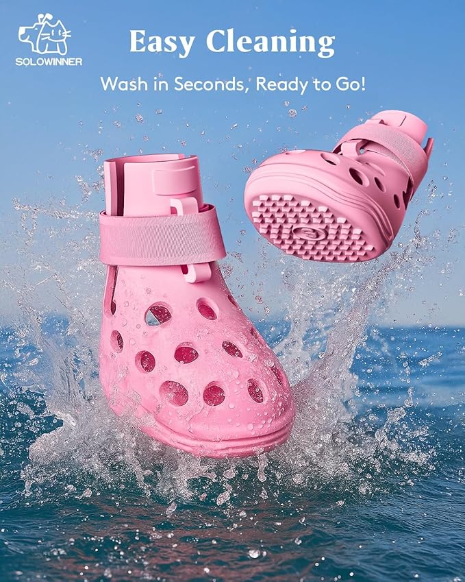 Dog Shoes for Hot Pavement, Breathable Dog Boots Paw Protectors with Adjustable Straps & Non-Slip Sole, Easy On & Off, Waterproof, Easy-Cleaning (Pink, M)