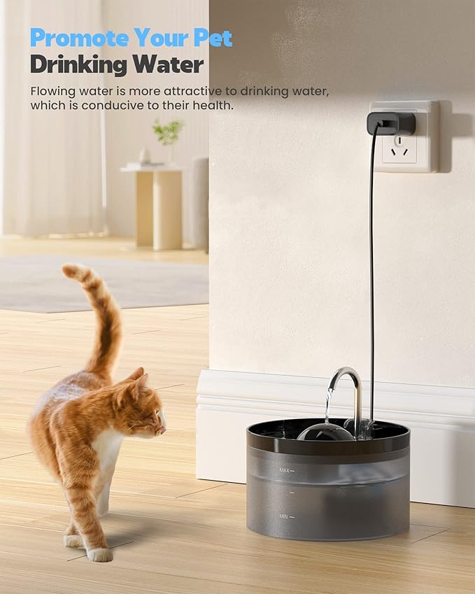 Cat Water Fountain + 6 Filters + 3 Sponges, Pet Water Fountain with Ultra Silent Pump, Activated Carbon Filter Keep The Water Clean, 2.2L Capacity, Faucet Design, Anti Sputtering