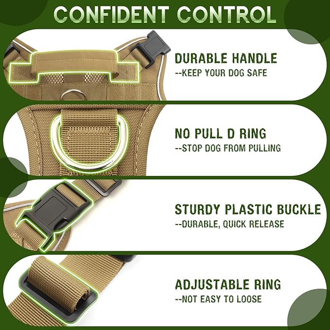 WINSEE Mesh Dog Harness with 10 Pet Patches for Small Service Dog in Training, Breathable Tactical Molle Vest with Double Handle, Reflective Military Pet Vest for Walking Hiking