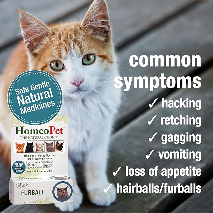 HomeoPet Feline Furball, Safe and Natural Hairball Supplement for Cats, Cat Hairball Relief, 15 Milliliters