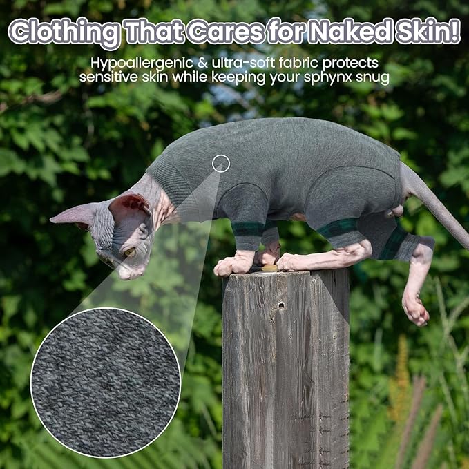 Sphynx Hairless Cats Sweater Shirt Kitten Soft Pullover Cute Cat Pajamas Jumpsuit Cotton Apparel Pet Winter Turtleneck for Cats LightGrey S