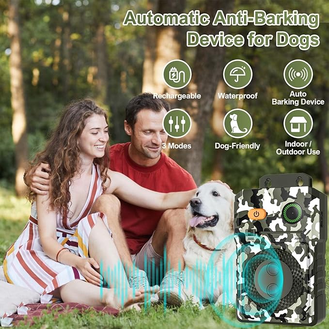 Anti Barking Device for Dogs, Rechargeable Ultrasonic Dog Barking Control Devices Up to 50 Ft Range with 3 Modes, Barking Silencer Sonic Barking Deterrent Indoor/Outdoor Safe for Dog & People