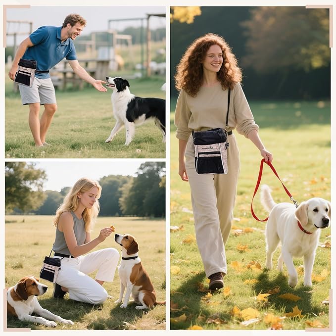 Dog Treat Pouches Training Walking Bag with Shoulder Strap, Large Space for Pets Food, Polyester Fabric, 3-Way Wearing Design, Portable Pet Bagand Easy to Clean (Ginger)