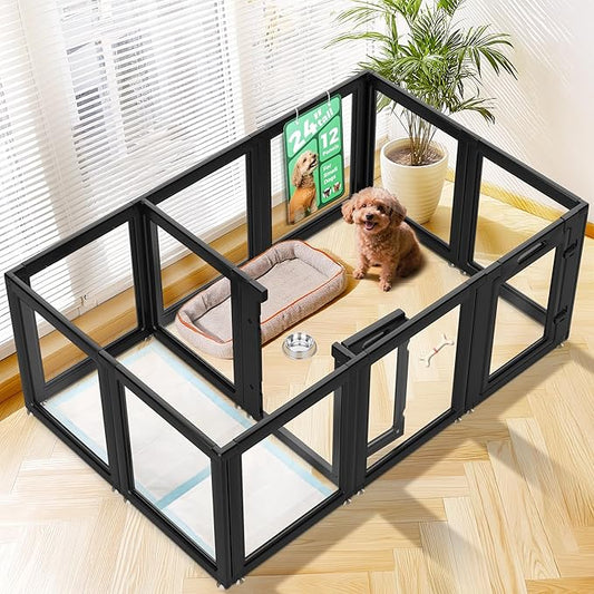 FXW AuraSpace Acrylic Indoor Dog Playpen for Puppies and Small Dogs, 24 Inch, 12 Panels, Black