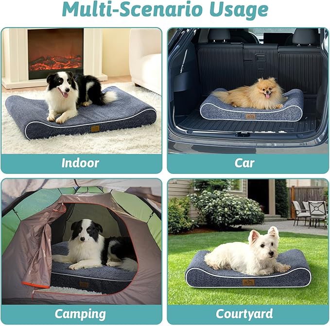 Orthopedic Dog Bed for Extra Large Dogs up to 140 lbs - Removable Washable Cover with Waterproof Lining, Cotton-Polyester Blend Boat-Shaped Lounger Mattress, XL(51x36x8in), Blue