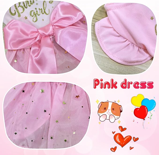 Dog Birthday Dress Tulle with Big Bowknot Princess Dog Birthday Outfit Girls Doggie Dresses Clothes Small Pink S
