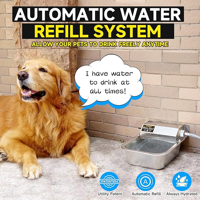 Automatic Water Dispenser for Dogs, 101oz Outdoor Dog Water Bowl, 304 Stainless Steel Water Feeder for Small to Large Pets, Large Livestock Waterer, Anti-Tipping, Water Auto-Fill, Easy to Clean