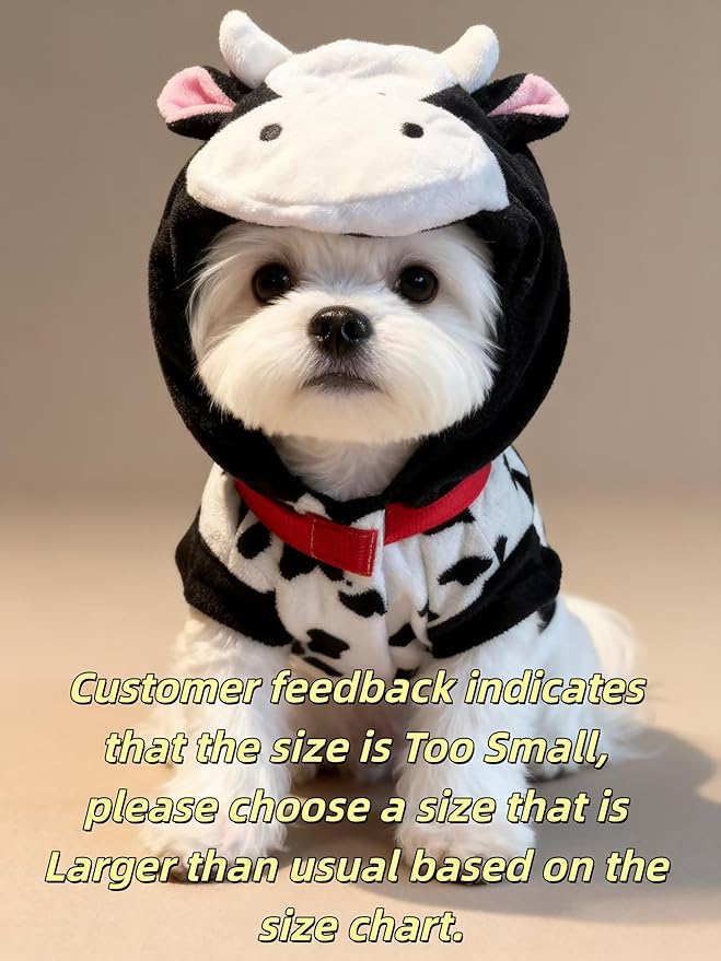 Pet Costume for Small Dogs Cats,Halloween Hoodies Winter Puppy Coat Outfits Funny Pajamas Clothes for Christmas Party,Cow L