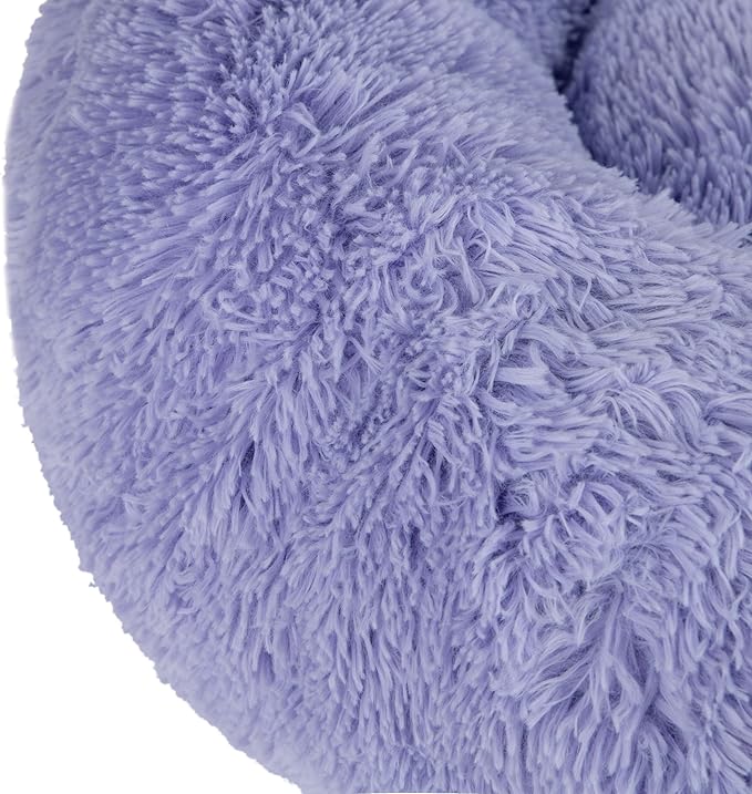 Best Pet Supplies Round Donut Dog Bed with Plush Faux Fur Fabric, Calming, Anti-Anxiety Cushion for Indoor Pets, Slip-Resistant Base, Soft Ergonomic Support - Lavender, 27x27x7.5''