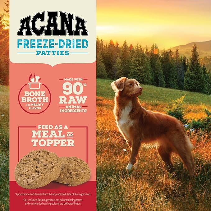 ACANA Grain-Free High Protein Freeze Dried Dog Food & Topper Ranch-Raised Beef Recipe Patties 14oz Bag