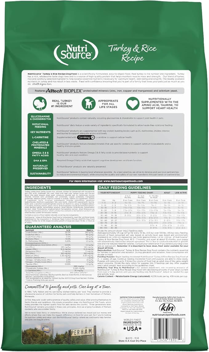 NutriSource Dry Dog Food, Turkey and Rice, 12LB