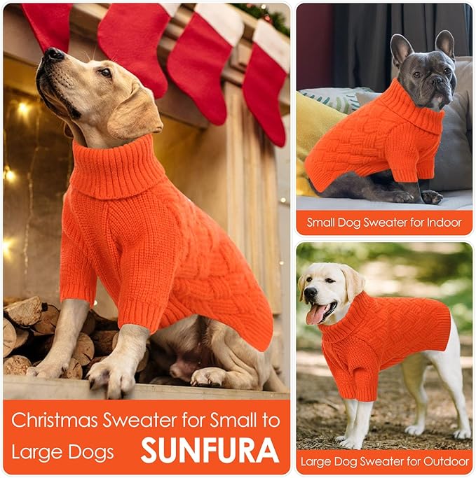 SUNFURA Dog Sweater Large Size Dogs, XL Dog Sweaters for Winter, Extra Large Breeds Girl Boy Pullover, Pet Knitted Knitwear Fall Sweatshirt for Pitbull, Labrador Retriever, Orange X-Large