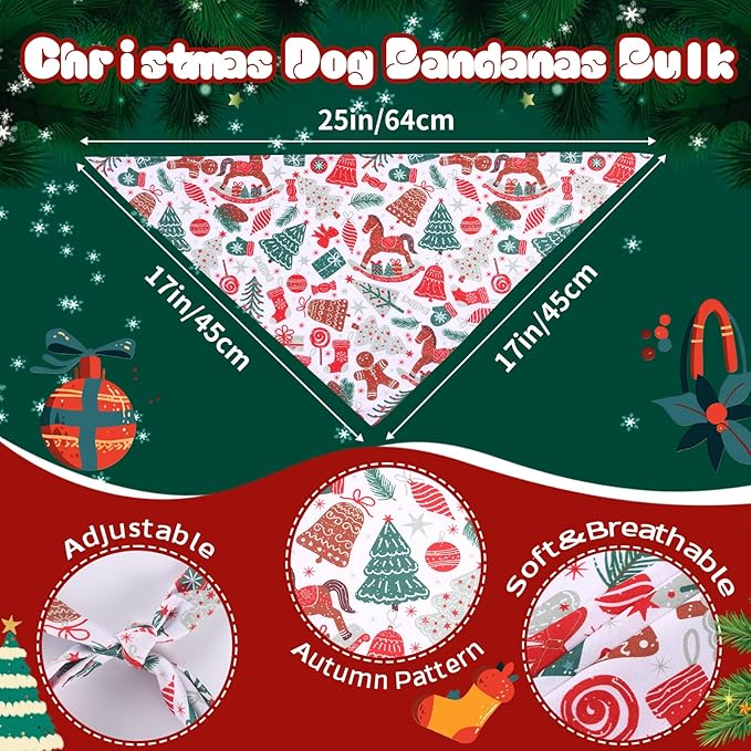 200PCS Christmas Dog Bandanas Bulk Xmas Pet Costume Christmas Patterns Dog Outfit Holiday Washable Scarf Pets Triangle Head Scarves Bandanas Puppy Bibs for Girl and Boy