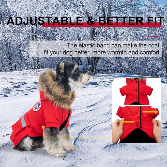 PINA Small Dog Coats - Waterproof & Windproof Dog Jacket with Pocket, Warm Flannel Lining & Faux Fur Hood for Cold Weather