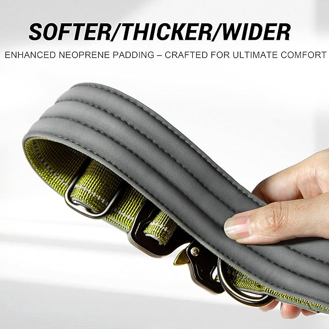 Personalized Tactical Dog Collar with Soft Padding & Reflective Strips for Large Dogs, Heavy Duty Nylon with Metal Buckle, Custom Name, Durable, Available in Pink, Blue, Black, Green