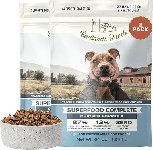 BADLANDS RANCH by Katherine Heigl- Superfood Complete, Air-Dried Adult Dog Food - High Protein, Zero Fillers, Superfood Nutrition (64 Ounce (Pack of 2), Chicken)