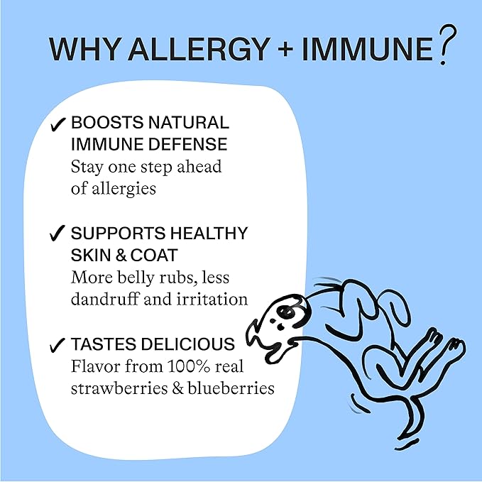Spot & Tango Allergy + Immune Supplement for Dogs - Vet-Approved For Itchy Skin & Allergy Relief - Wild Alaskan Salmon Oil, Omega-3, Primrose Oil, Biotin - Real Strawberry & Blueberry Flavor, 56 Count