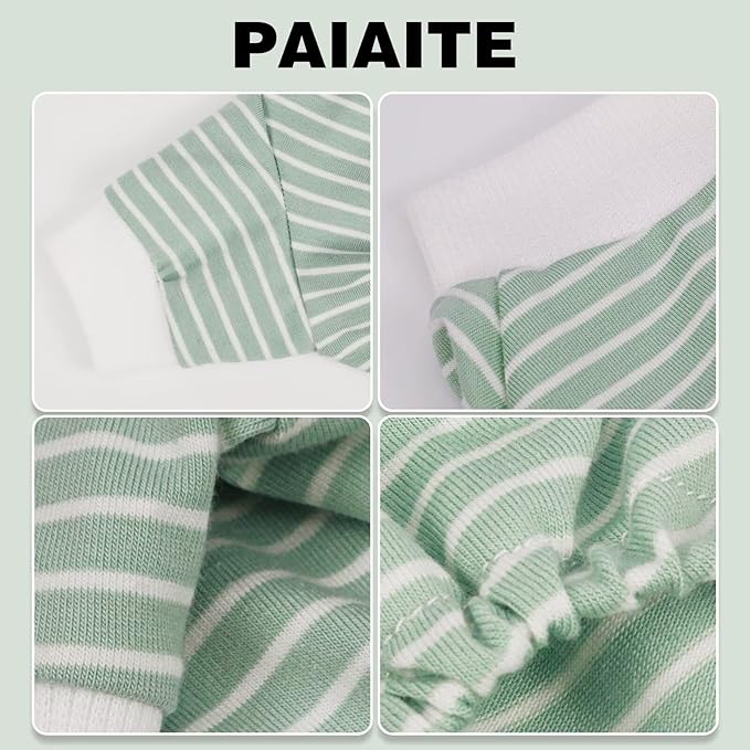 Paiaite Green Striped Dog Pajamas: 4-Legged Cotton Stretchable Jumpsuit Pjs - Lightweight Cozy Puppy Onesie Clothes, Comfortable Pet Sleepwear for Hair Shedding Coverage 3XL
