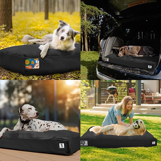Sytopia 36 Inch Canvas Dog Bed for Large and Medium Dogs, Outdoor and Indoor Pet Bed, Waterproof Washable Removable Cover, Patio Pet Pad, Black
